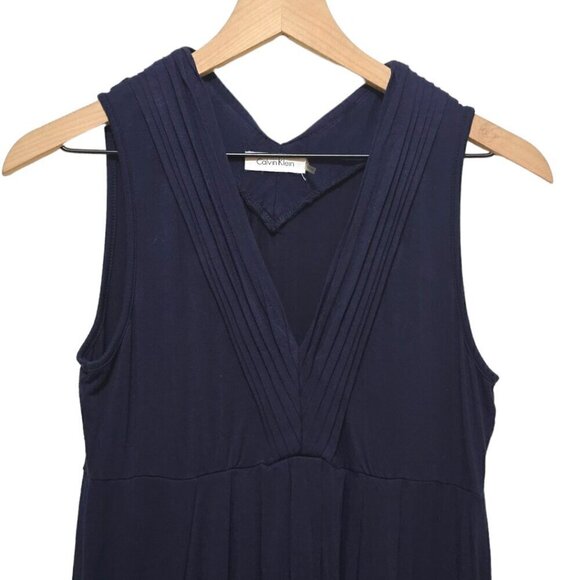 Calvin Klein Indigo Pleated Minimalist Sleeveless Knee Length Casual Dress Sz 6 - Picture 2 of 9